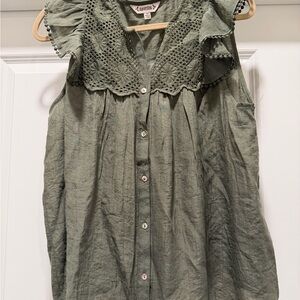 Nanette Lepore Olive Green Blouse with Crochet Detail